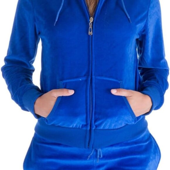 Luxurious Velour Women's Sweat Suit Set - Zip Hoodie & Jogger in Royal Blue - Picture 2 of 5